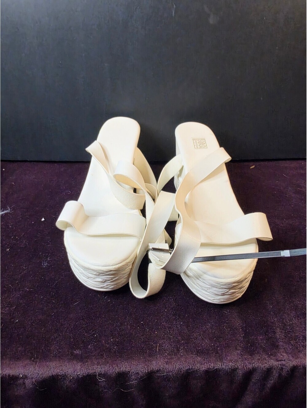 White Platform Wedge Sandals with Ankle Tie Straps Size 7